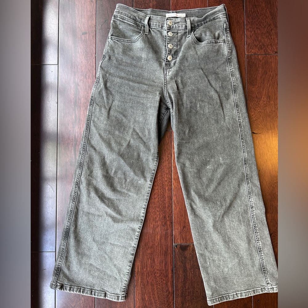 High-Rise Button-Fly Wide Leg Jeans — Faded Charcoal